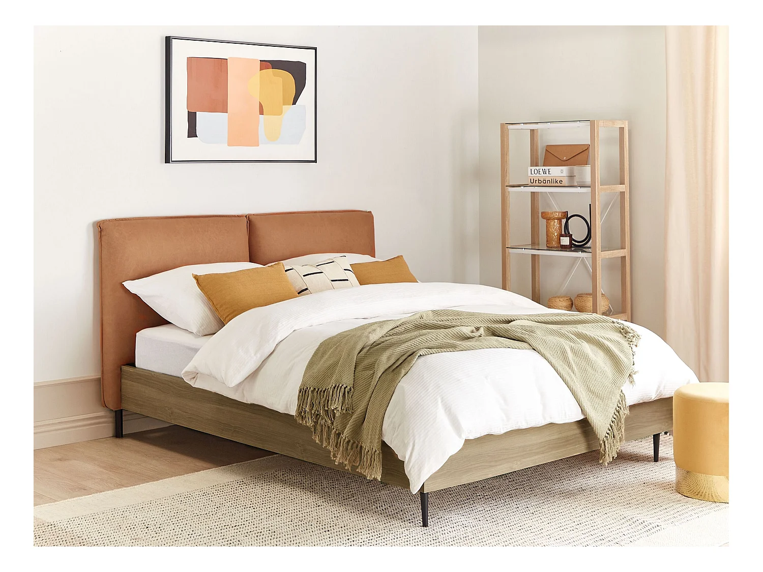 Bett Kunstleder braun / goldbraun 160 x 200 cm gepolstertes Kopfteil Limanton