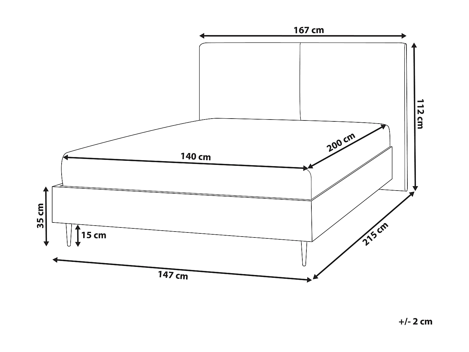 Lit avec sommier Tissu IZERNORE 140 x 200 cm Gris foncé