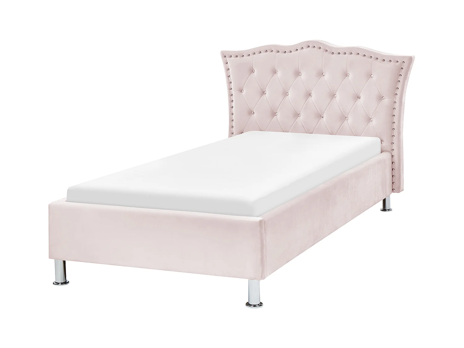 Lit avec sommier Velours METZ 90 x 200 cm Rose pastel