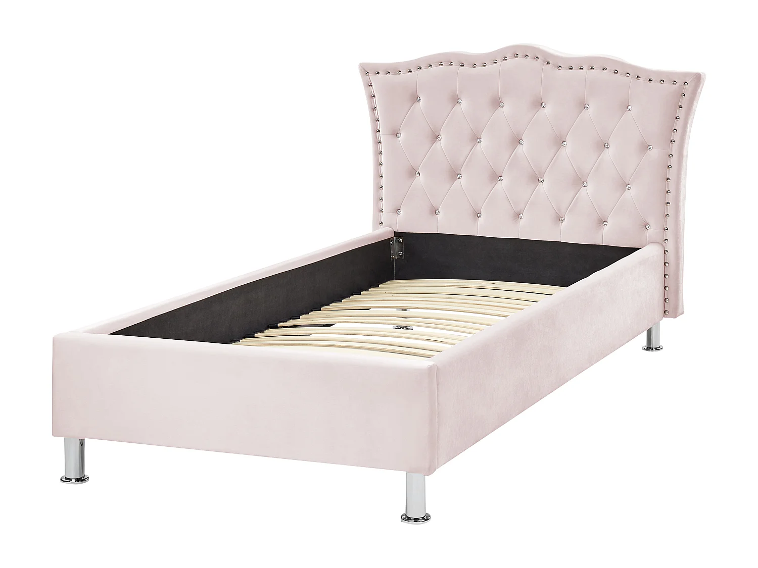 Bett mit Lattenrost 90x200 cm Samtstoff rosa Metallfüße Chesterfield-Stil Metz