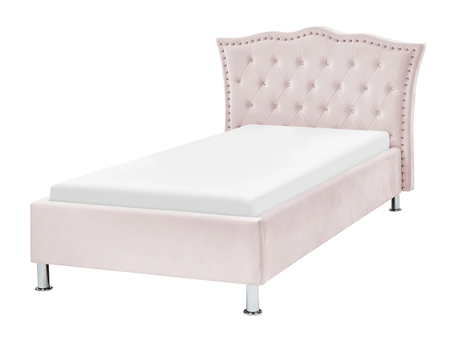 Bett mit Lattenrost 90x200 cm Samtstoff rosa Metallfüße Chesterfield-Stil Metz