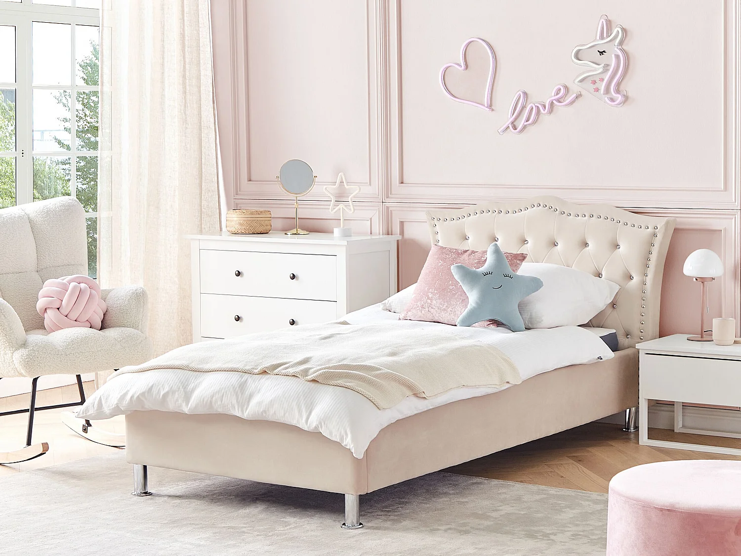 Bed fluweel beige 90 x 200 cm METZ
