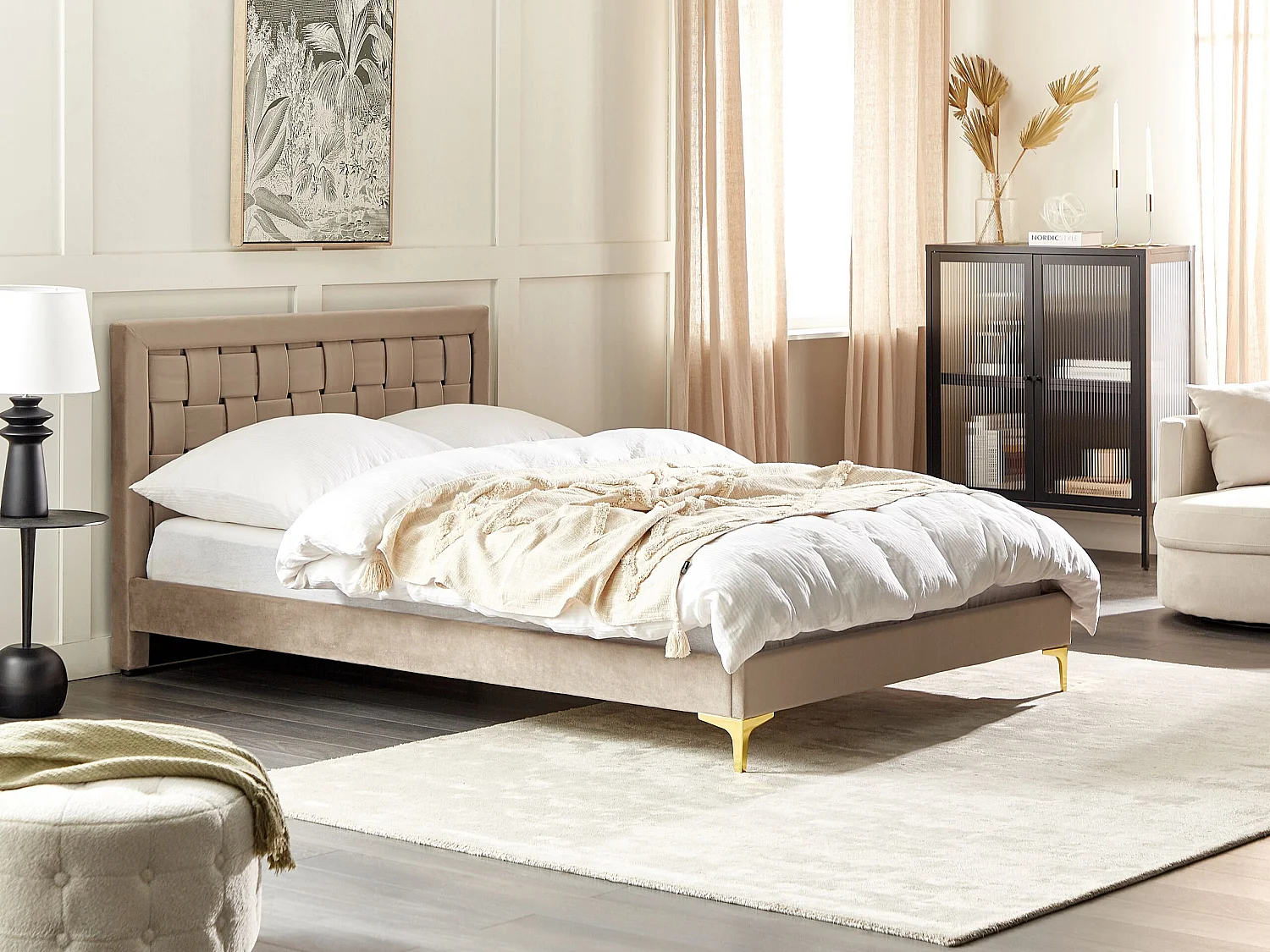 Bett mit Lattenrost Samtstoff LIMOUX 140 x 200 cm Taupe