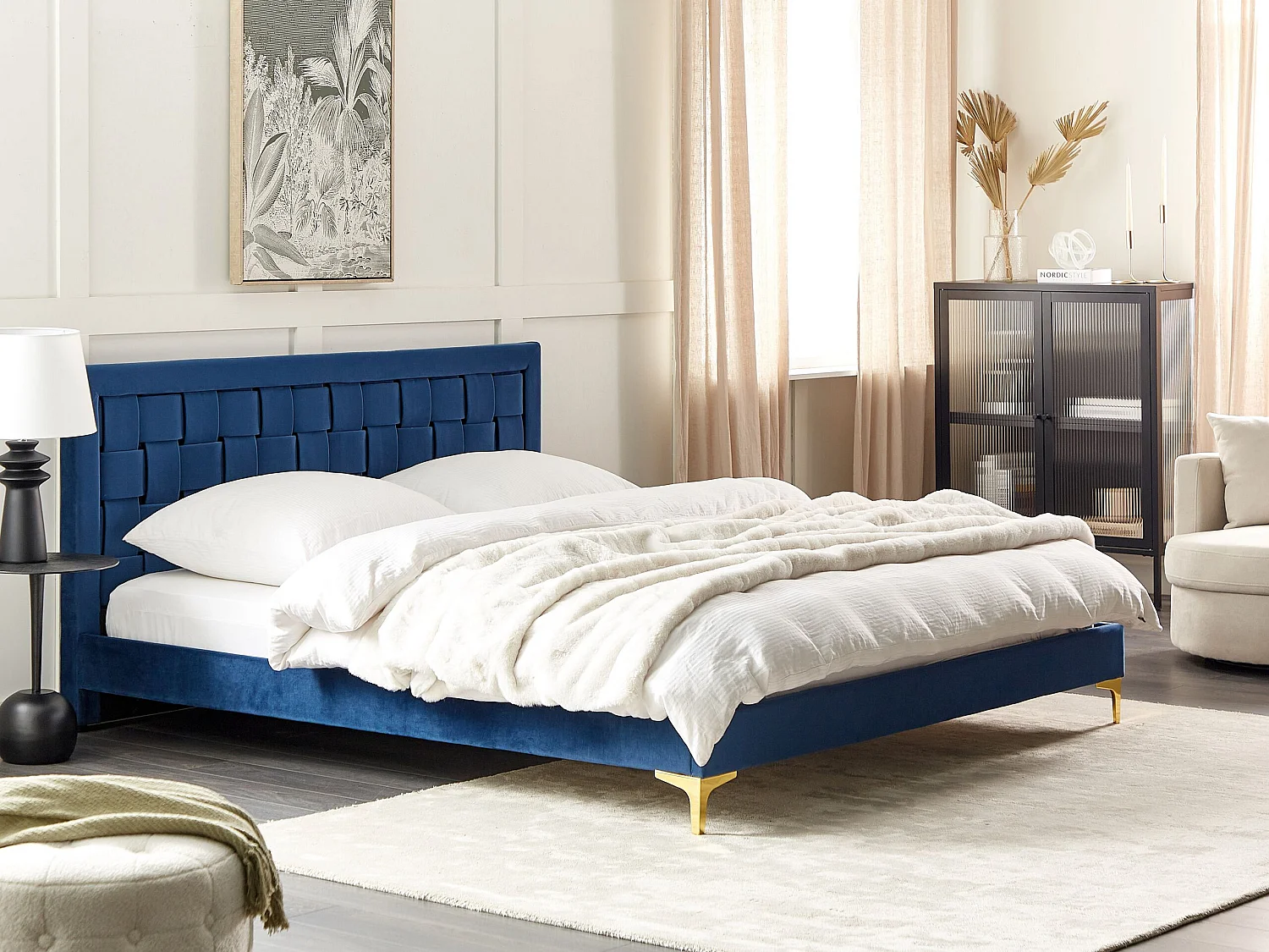 Letto Velluto LIMOUX 180 x 200 cm Blu marino