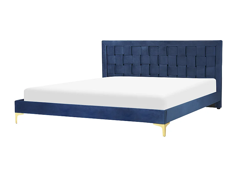 Lit avec sommier Velours LIMOUX 180 x 200 cm Bleu marine