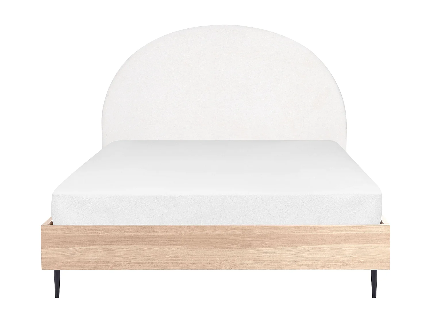 Bett weiß / helles Holz 160 x 200 cm gepolstertes Kopfteil Holzrahmen Millay