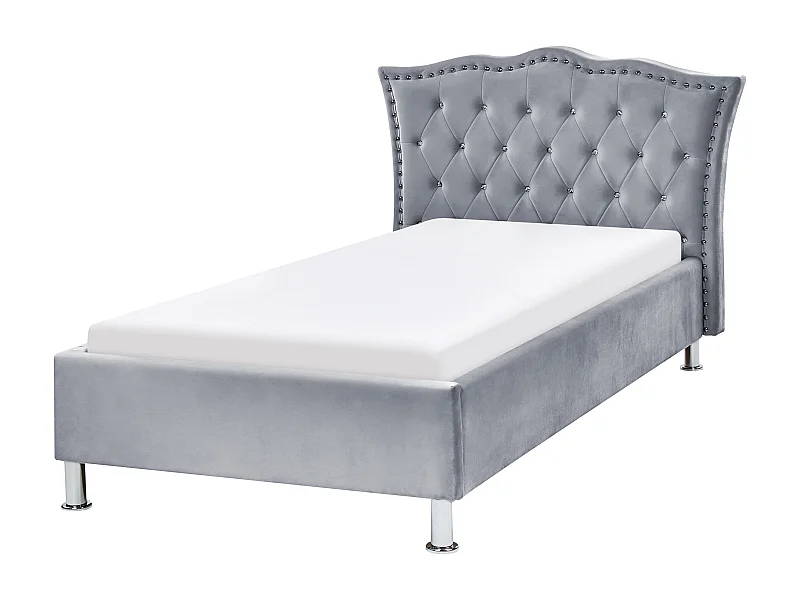 Lit avec sommier Velours METZ 90 x 200 cm Gris
