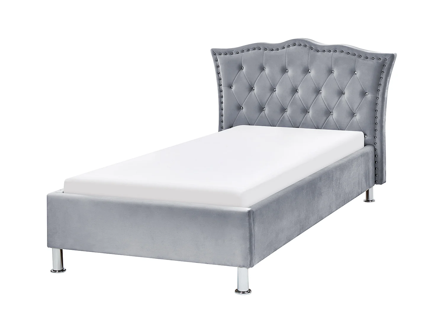 Lit avec sommier Velours METZ 90 x 200 cm Gris