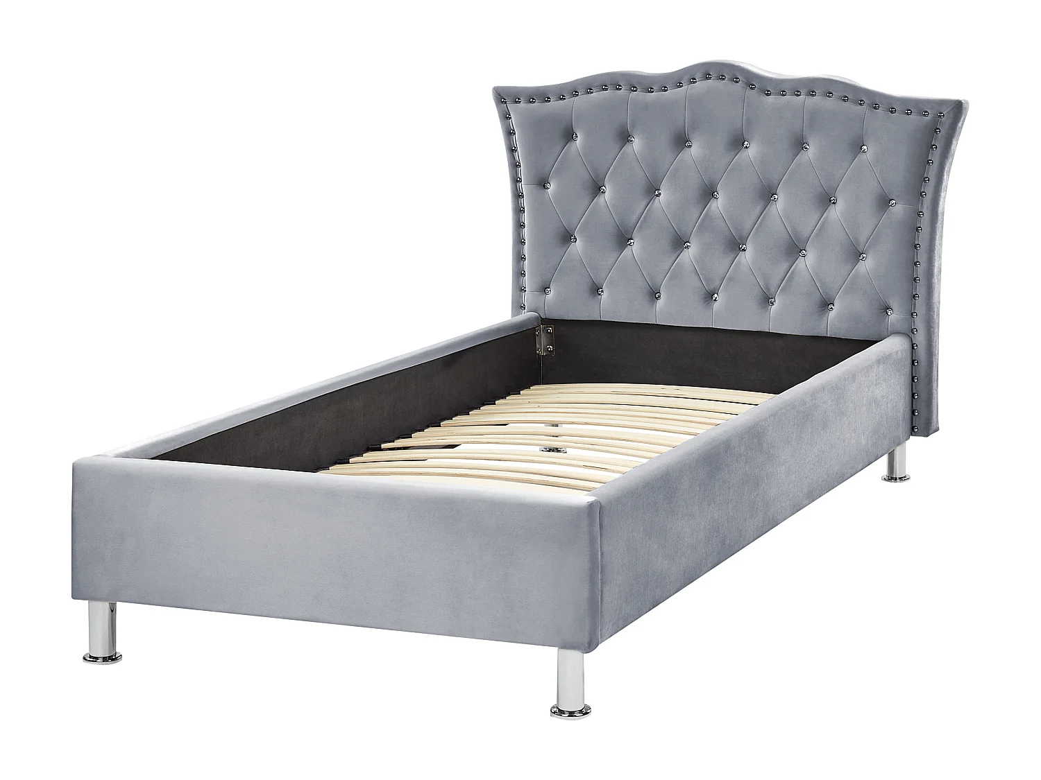 Lit avec sommier Velours METZ 90 x 200 cm Gris