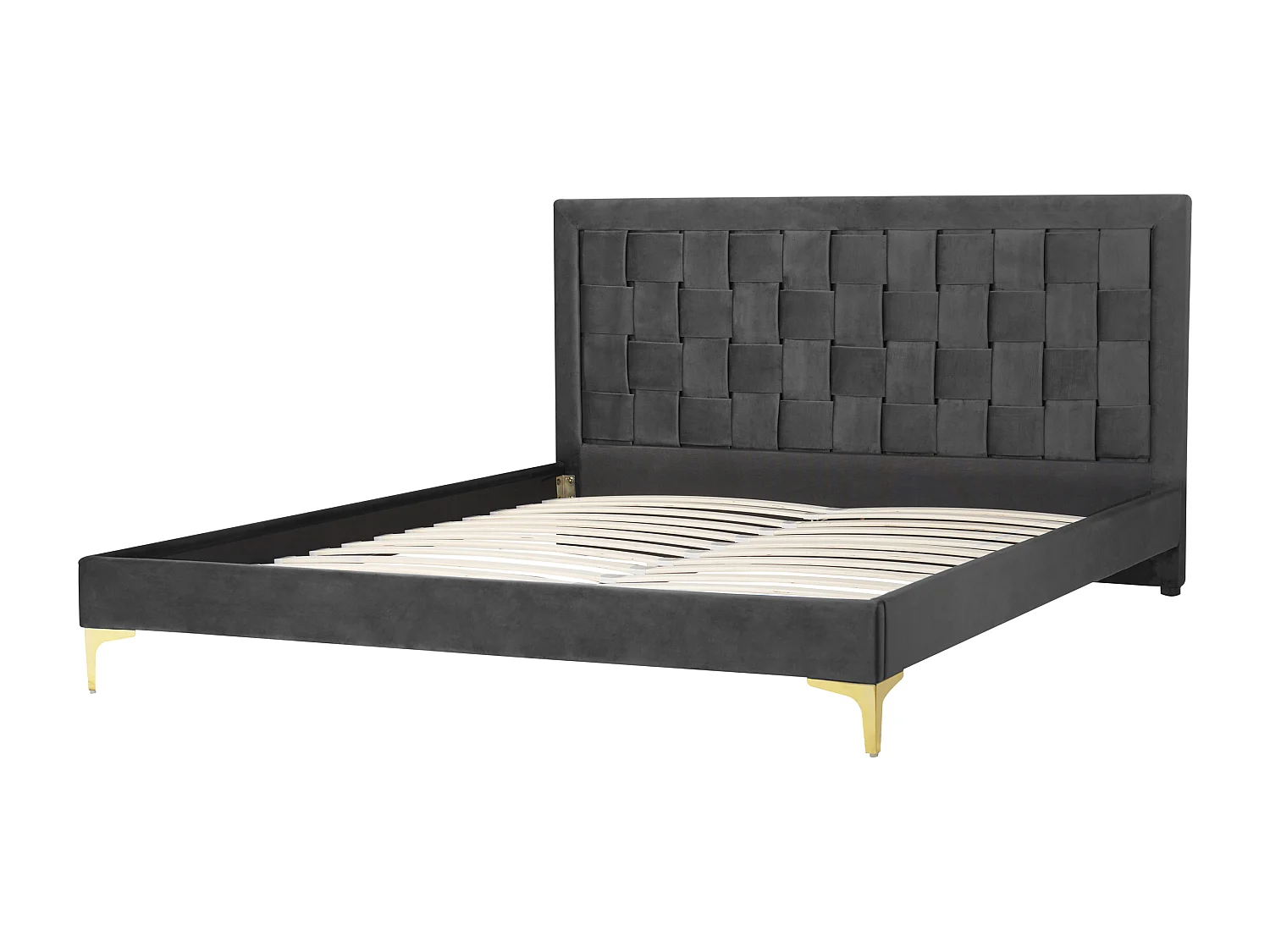 Luxuriöses Doppelbett Samtstoff schwarz mit Lattenrost 160 x 200 cm Limoux