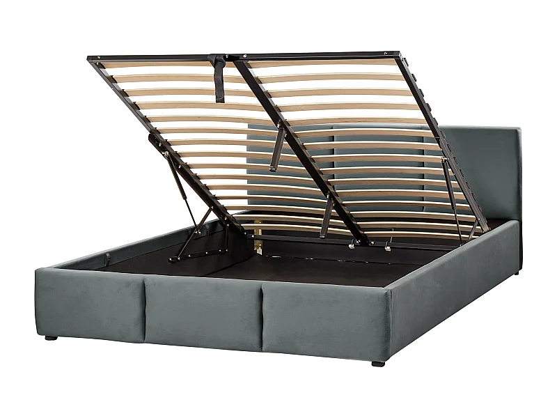 Bett Samt dunkles Grau mit hohem Kopfteil Lattenrost 140x200cm Bettkasten Bousse