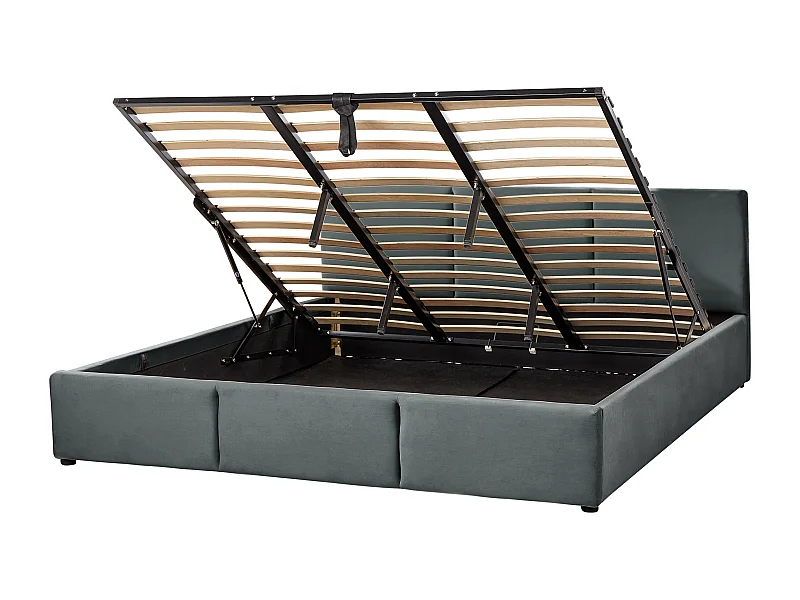 Bett Samt dunkles Grau mit hohem Kopfteil Lattenrost 180x200cm Bettkasten Bousse