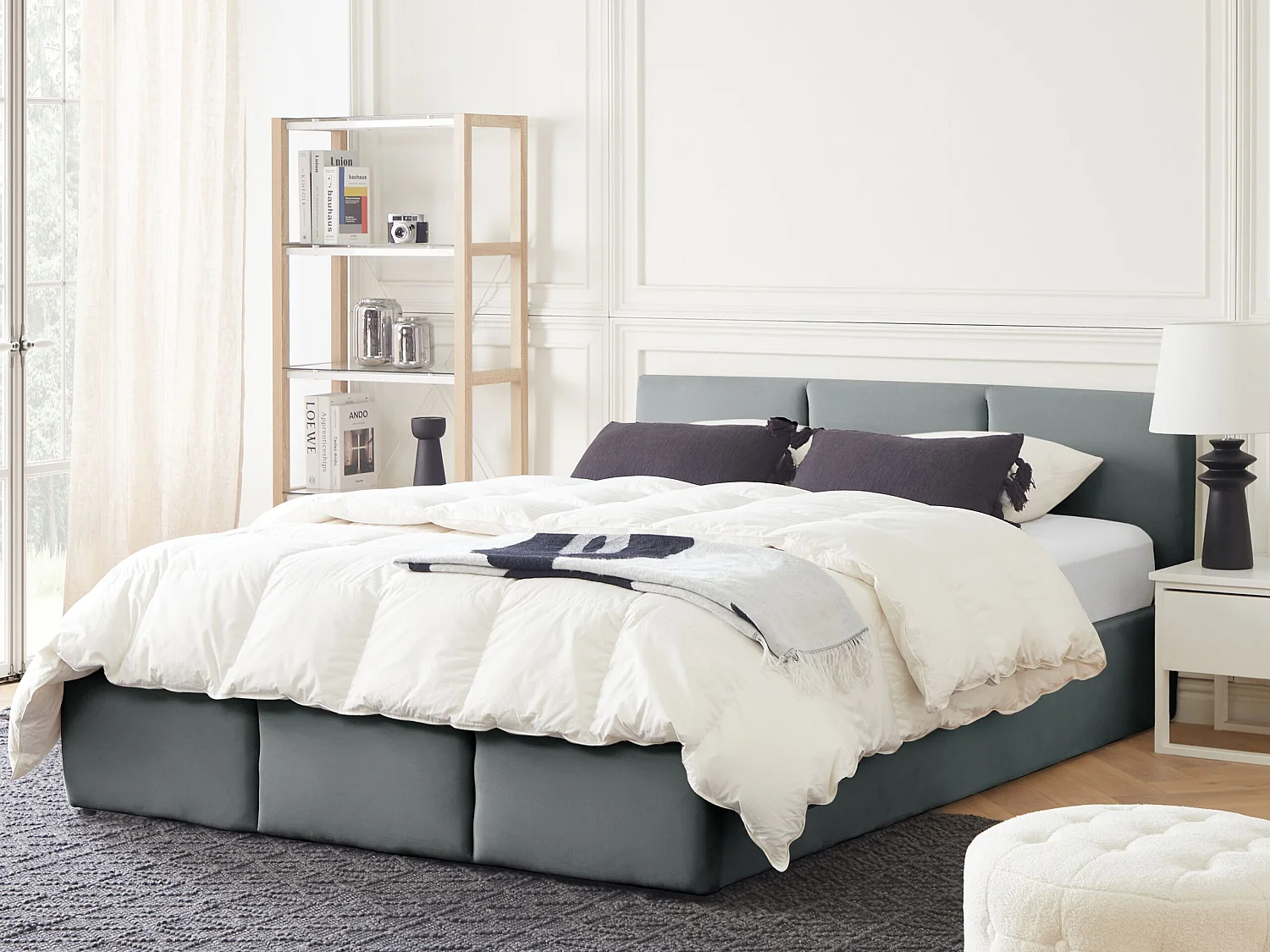 Ottoman Bed BOUSSE Velvet Dark Grey 160 x 200 cm (EU King Size)