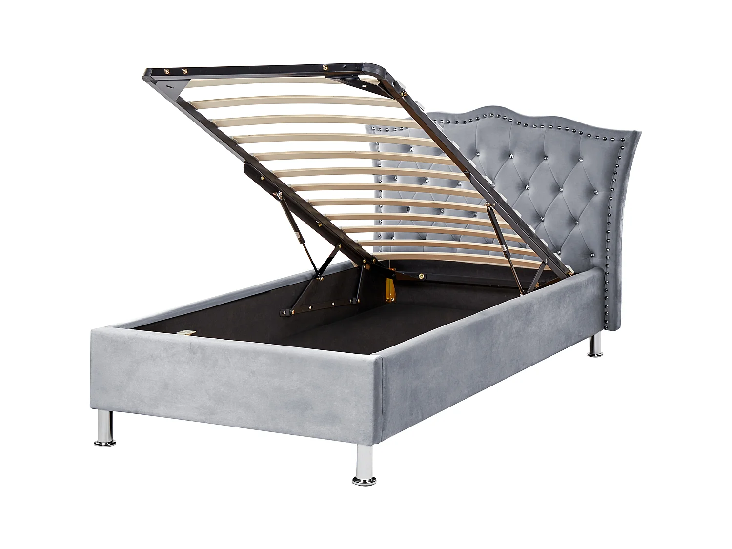 Lit ottoman Velours METZ 90 x 200 cm Gris
