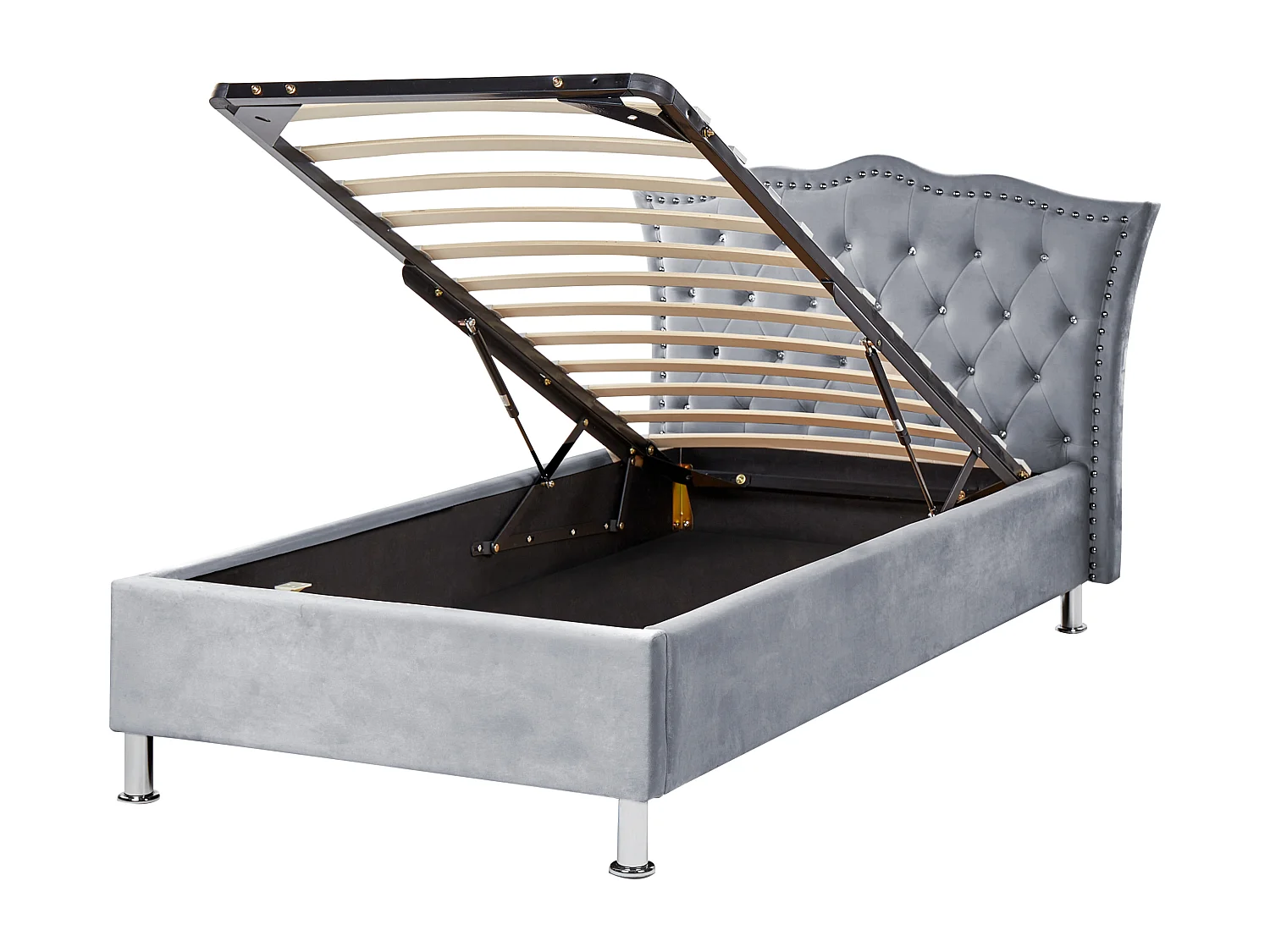 Bett Samtstoff grau mit Bettkasten hochklappbar 90 x 200 cm METZ