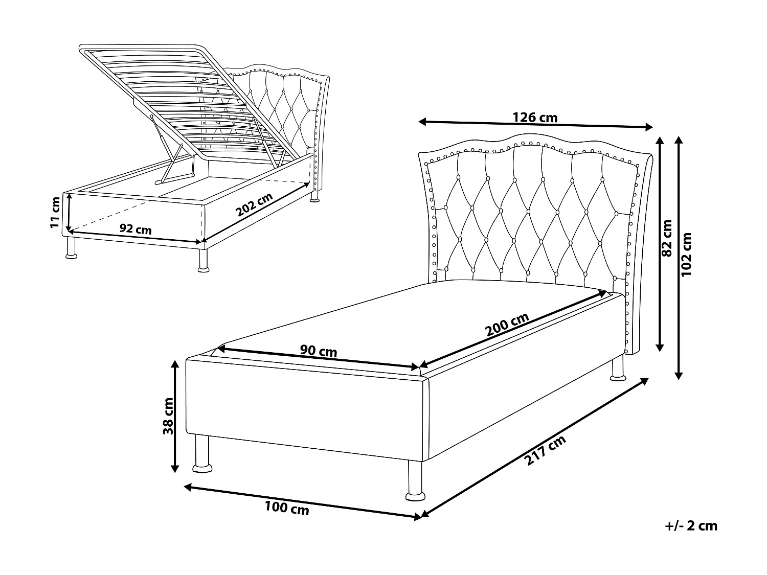 Bett Samtstoff grau mit Bettkasten hochklappbar 90 x 200 cm METZ
