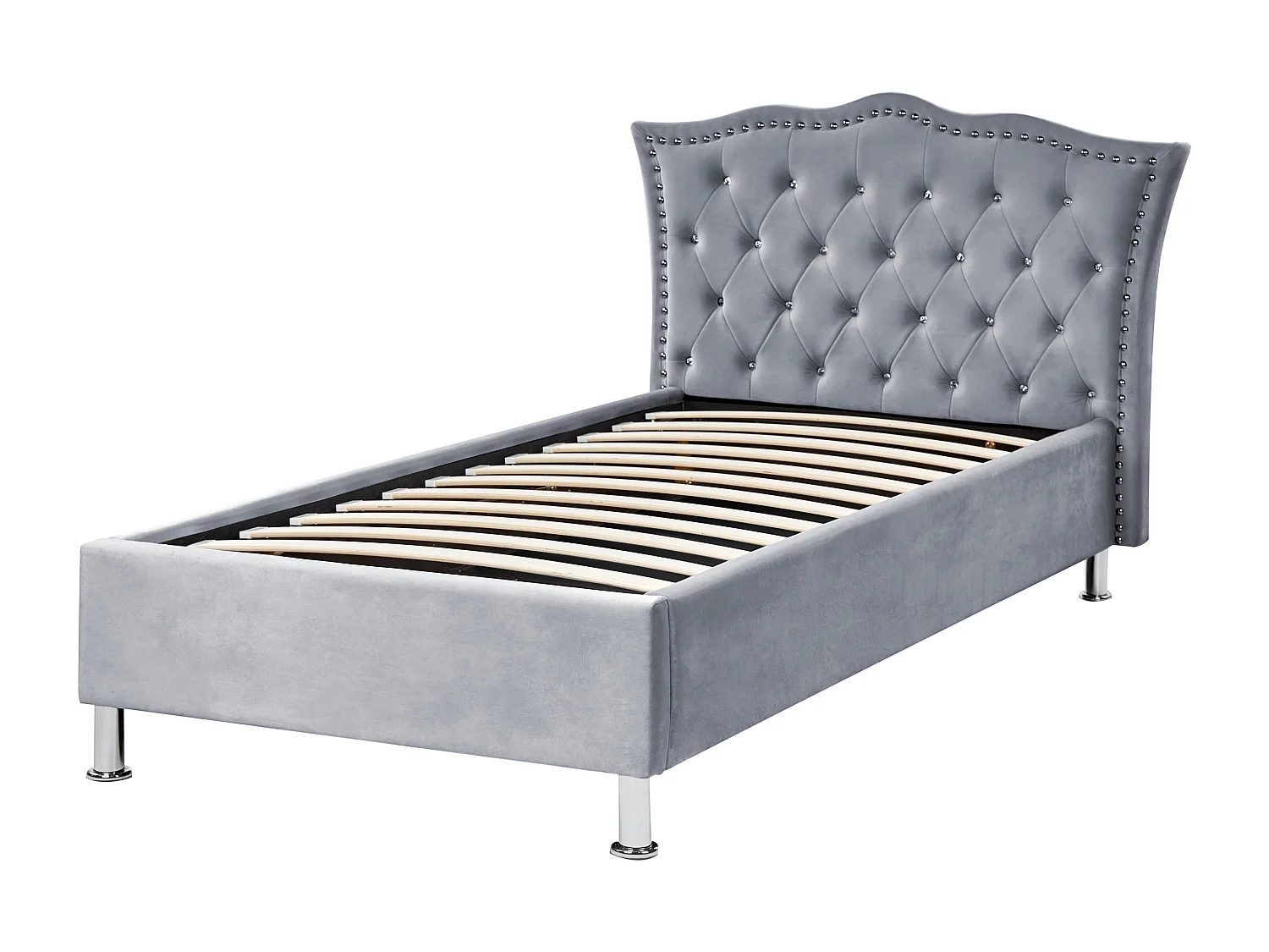 Bett Samtstoff grau mit Bettkasten hochklappbar 90 x 200 cm METZ