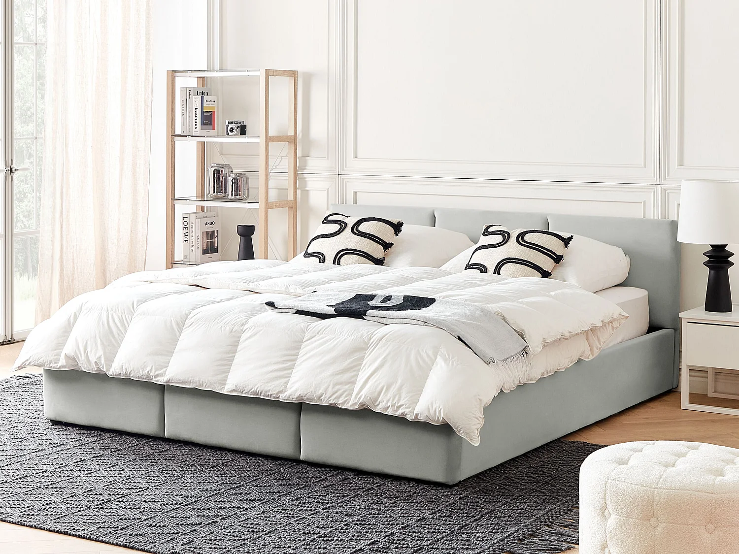 Lit ottoman Velours BOUSSE 180 x 200 cm Gris clair