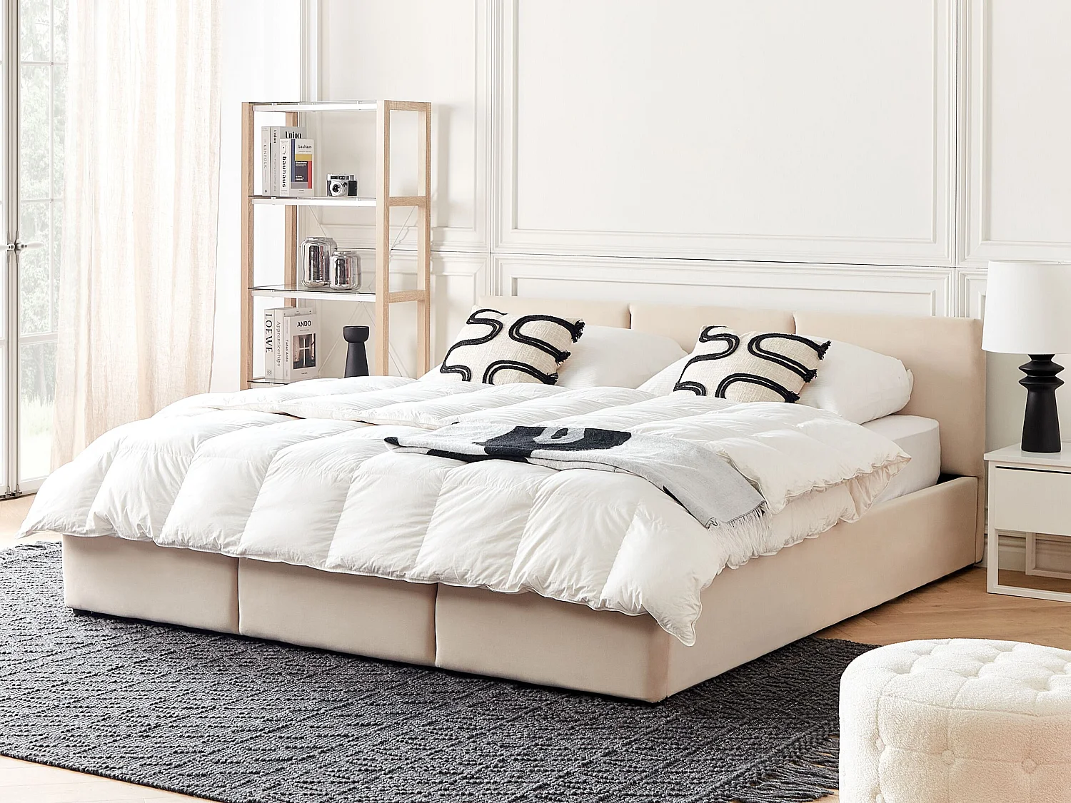 Lit ottoman Velours BOUSSE 180 x 200 cm Beige clair