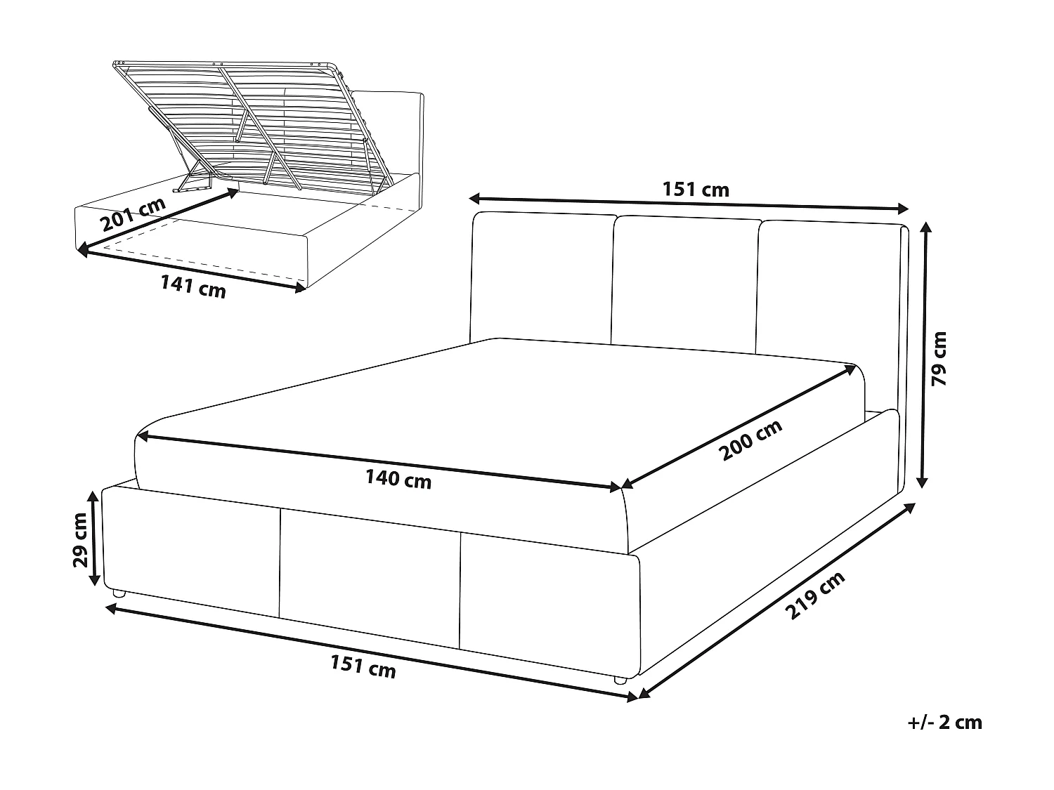 Bed met opbergruimte Fluweel BOUSSE 140 x 200 cm Lichtbeige