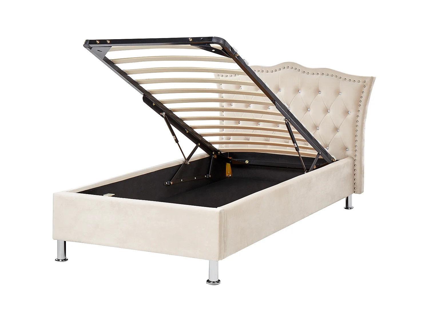 Lit ottoman Velours METZ 90 x 200 cm Beige