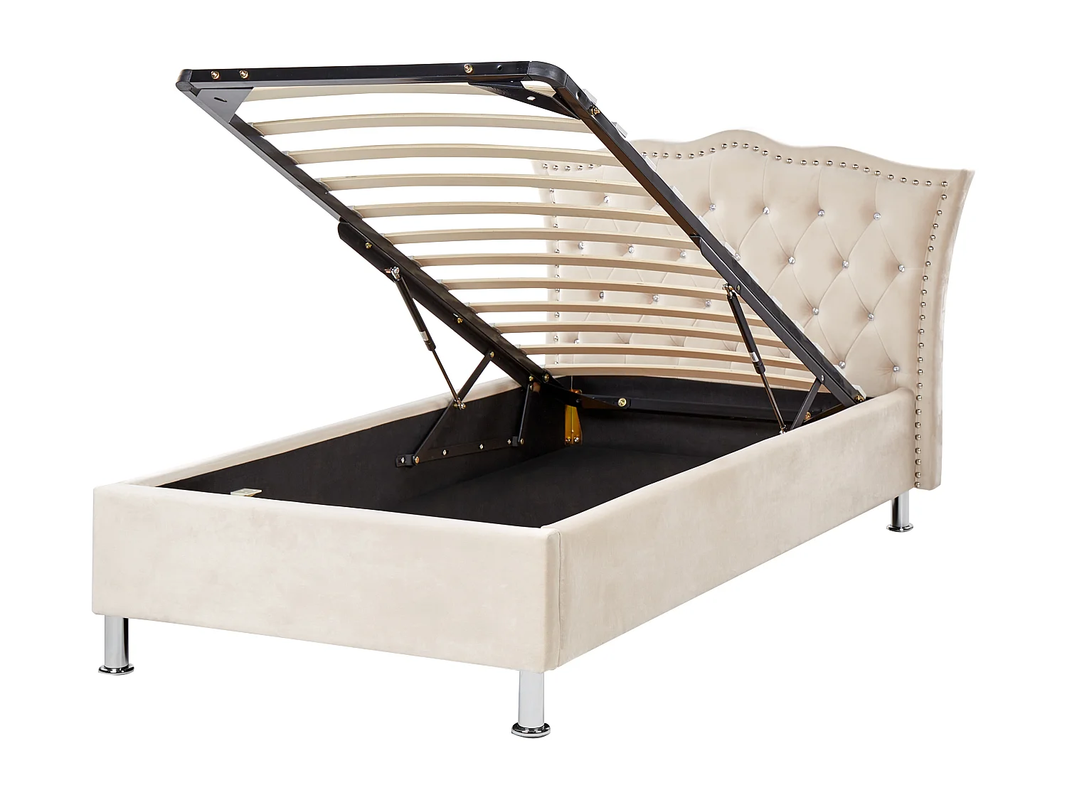 Letto singolo contenitore velluto beige 90 x 200 cm METZ