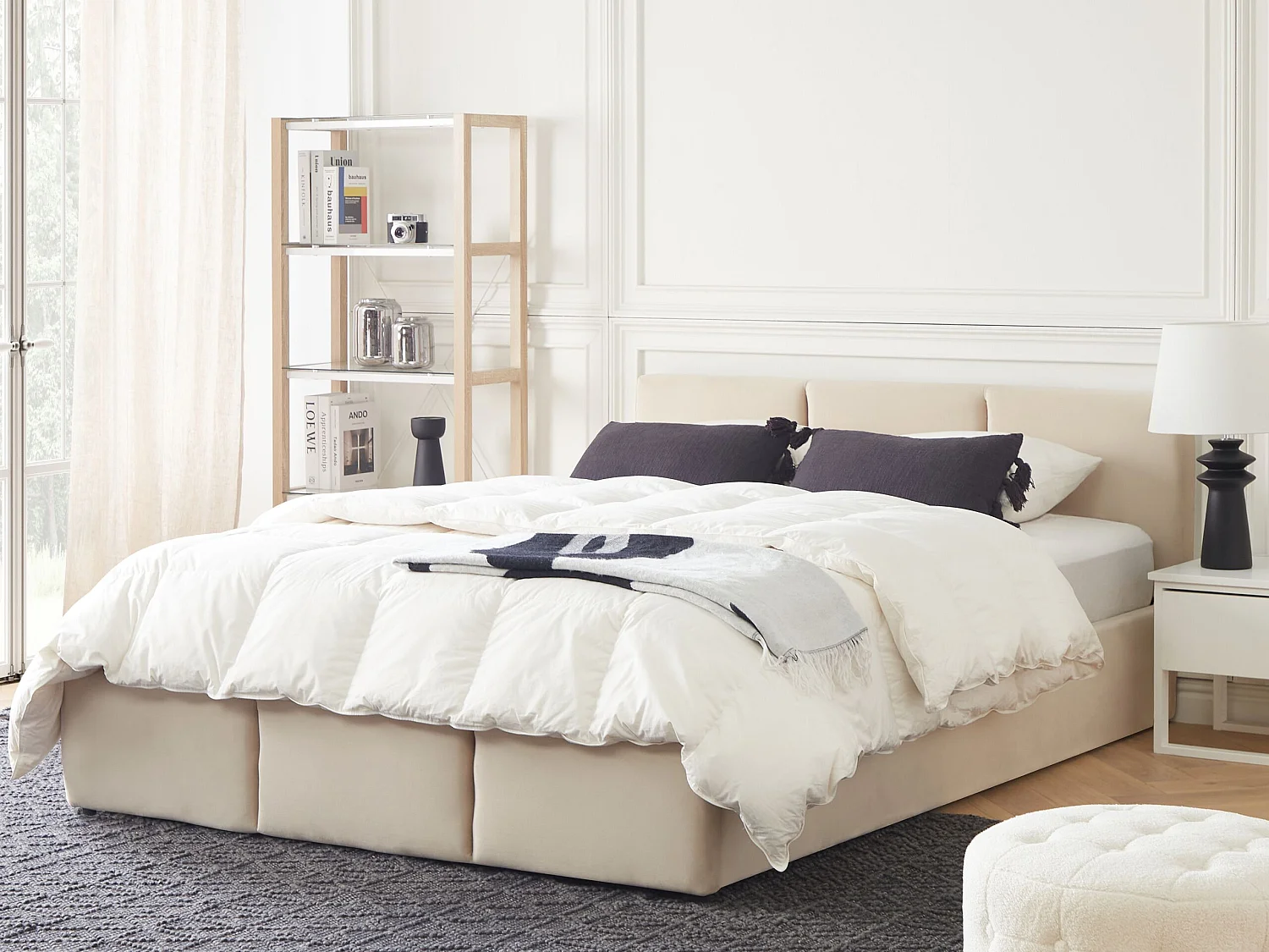 Lit ottoman Velours BOUSSE 160 x 200 cm Beige clair