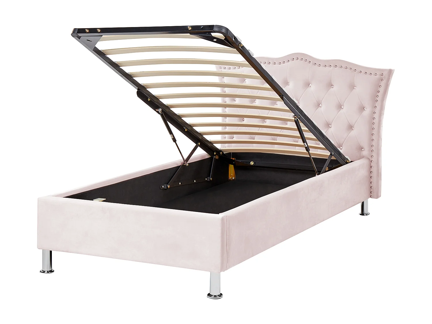 Lit simple en velours avec rangement 90 x 200 cm rose pastel METZ