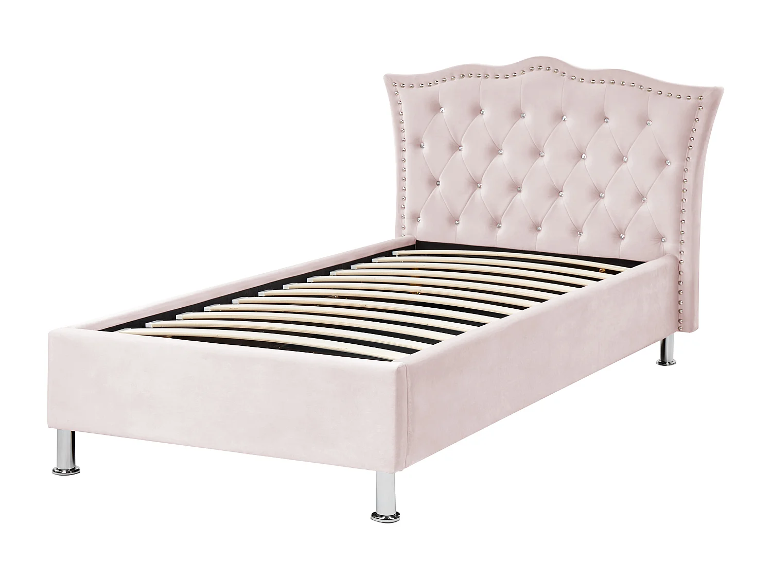 Lit simple en velours avec rangement 90 x 200 cm rose pastel METZ