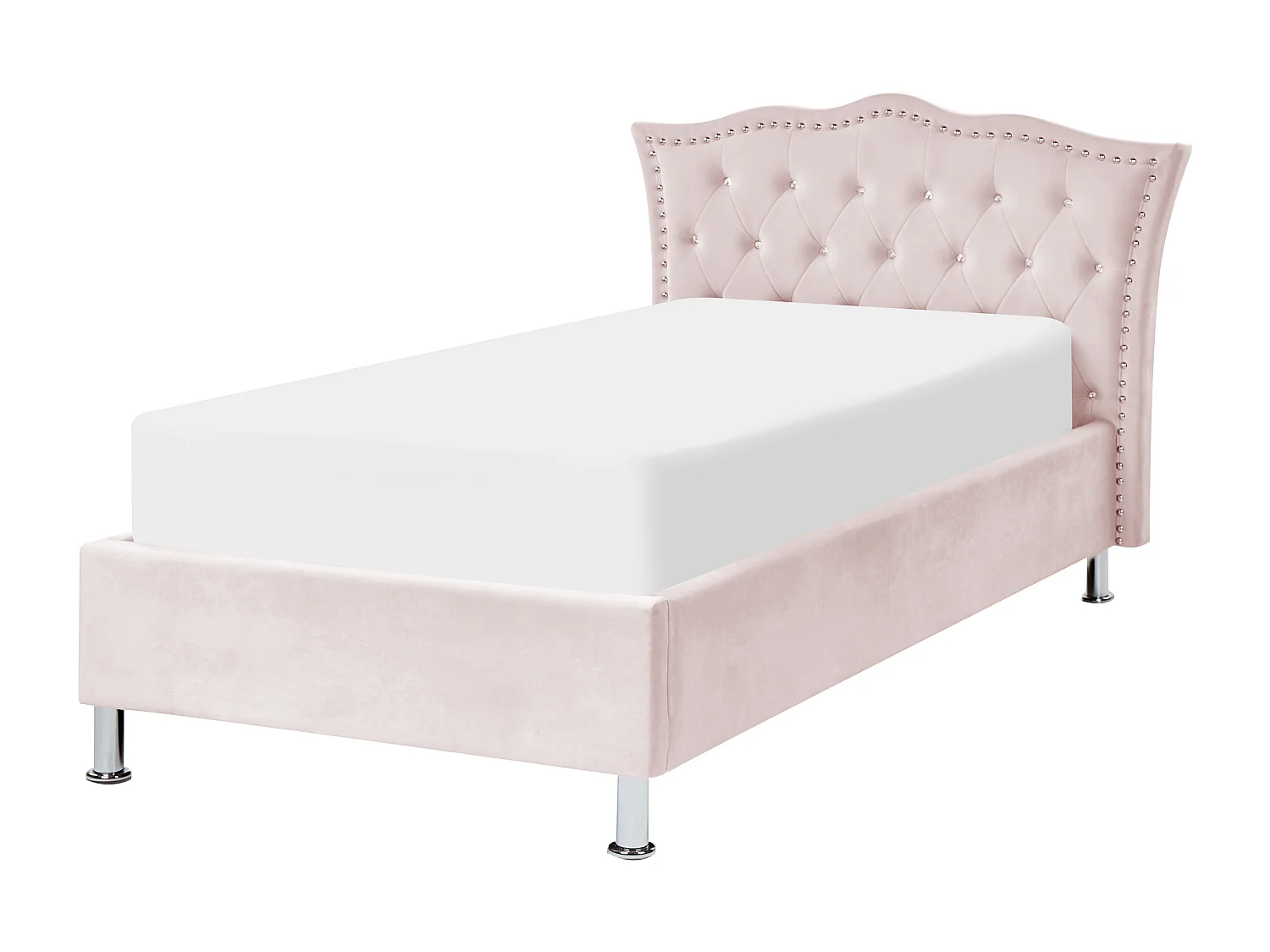 Lit simple en velours avec rangement 90 x 200 cm rose pastel METZ