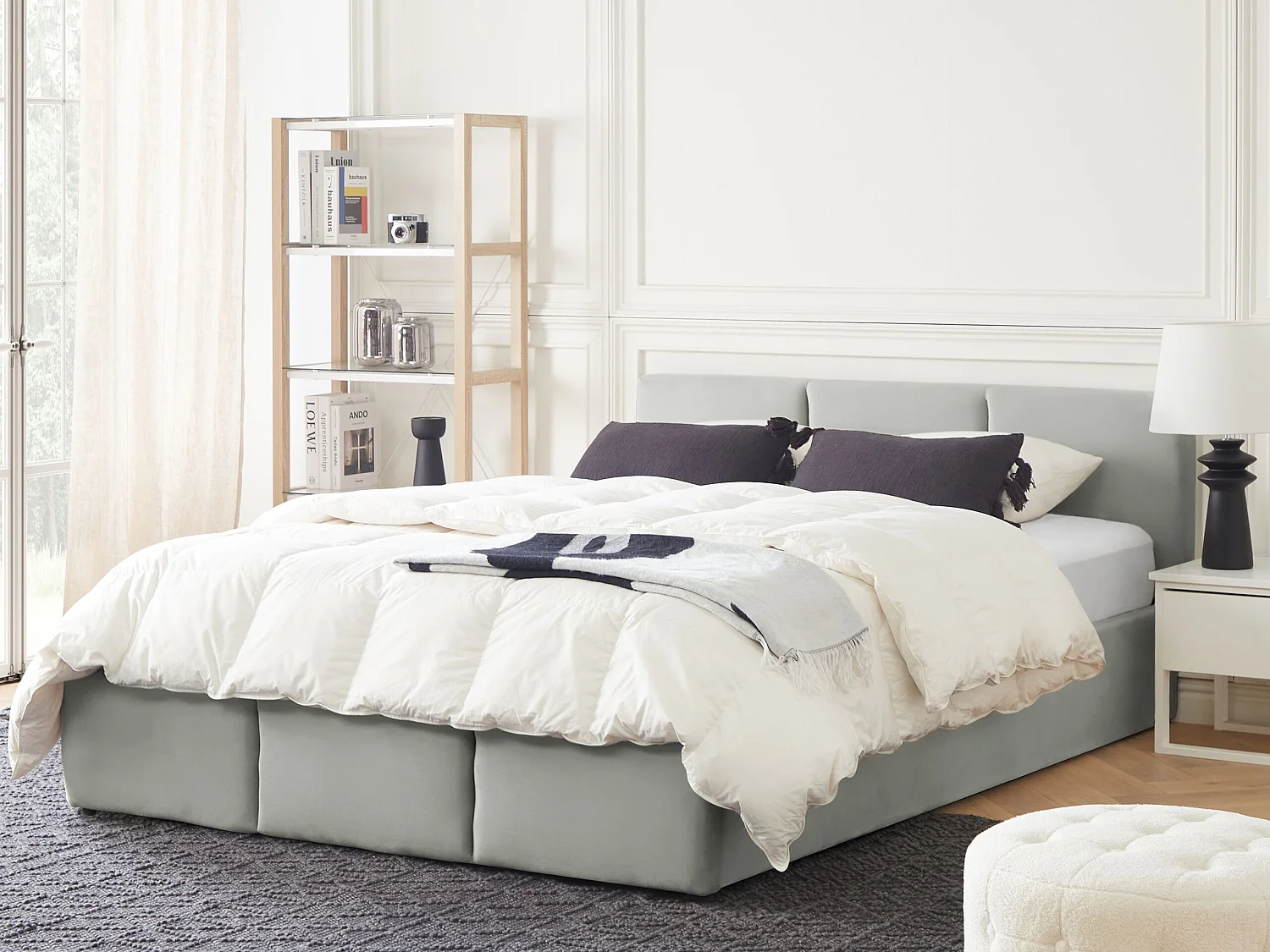 Bed met opbergruimte Fluweel BOUSSE 160 x 200 cm Lichtgrijs