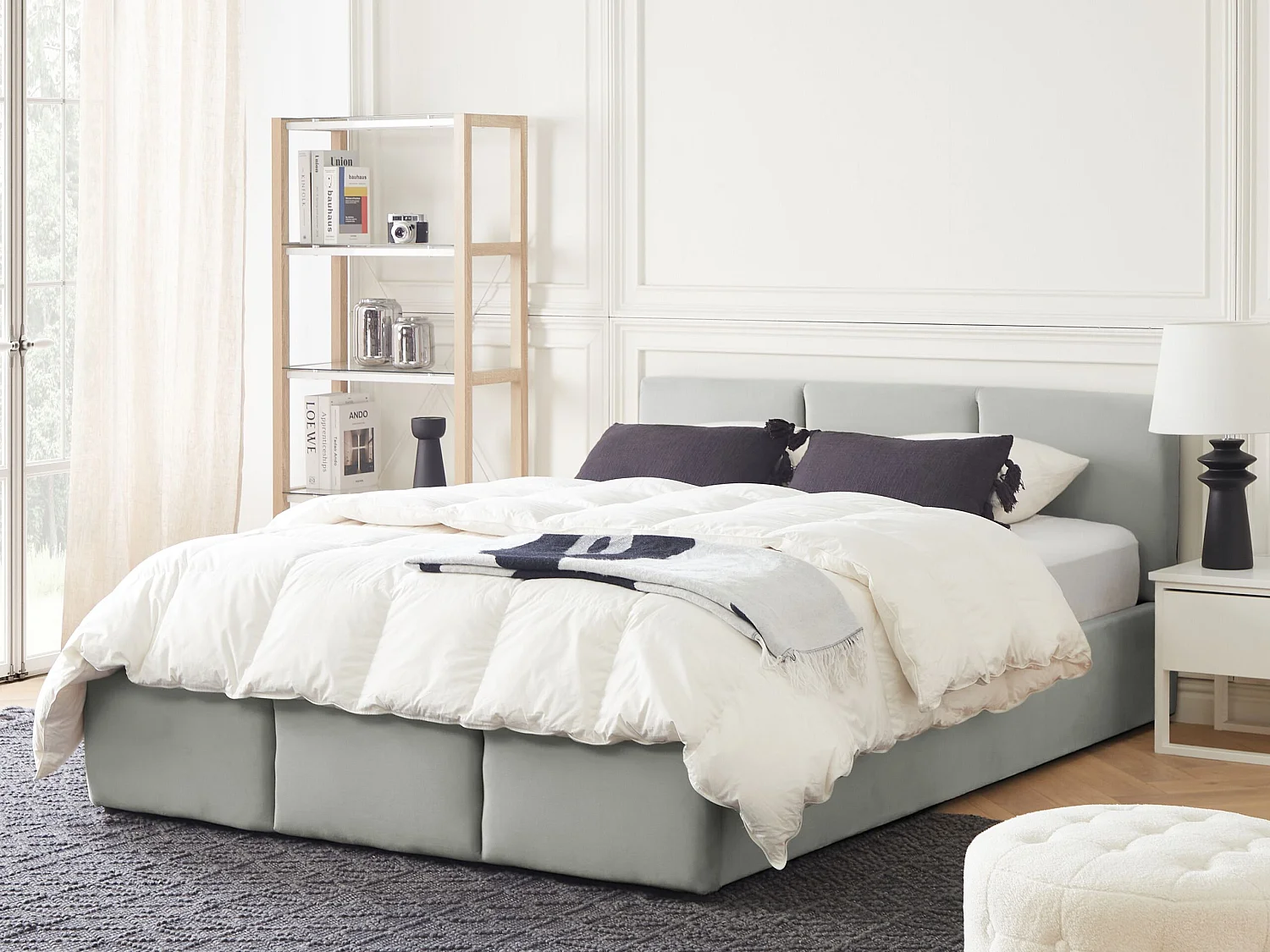 Bed met opbergruimte Fluweel BOUSSE 140 x 200 cm Lichtgrijs