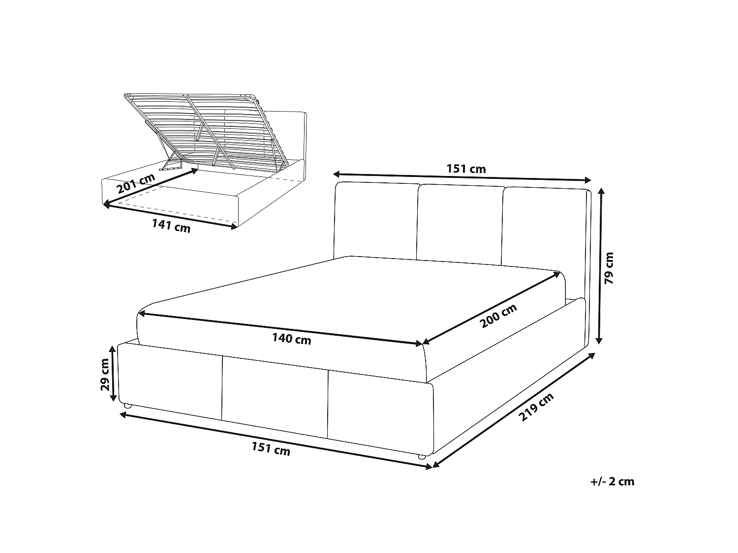 Bed met opbergruimte Fluweel BOUSSE 140 x 200 cm Lichtgrijs