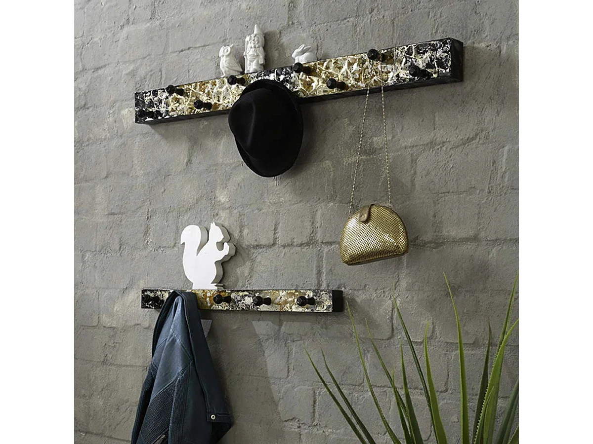 Patère Murale Design "5 Crochets" 75cm Noir & Or