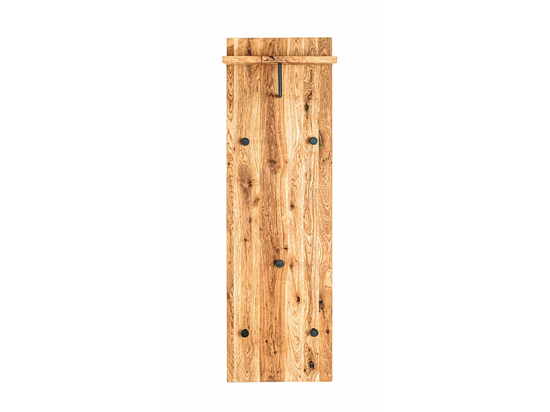Perchero de pared de diseño industrial en roble y metal negro con 5 ganchos y estante Lorna