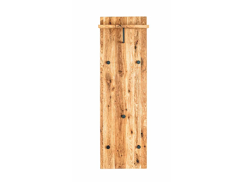 Perchero de pared de diseño industrial en roble y metal negro con 5 ganchos y estante Lorna