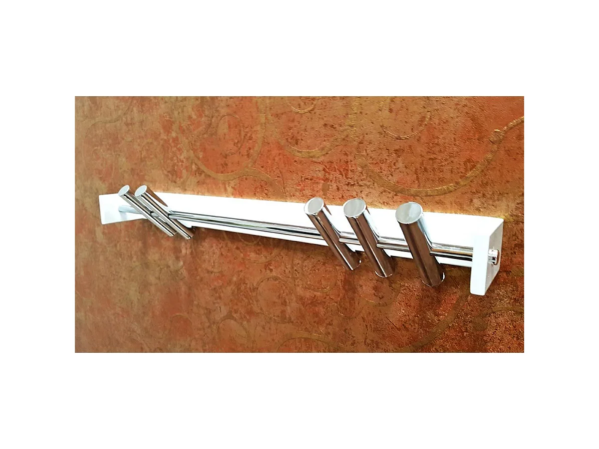 Appendiabiti da parete contemporaneo in bianco e cromo con 5 ganci Wind