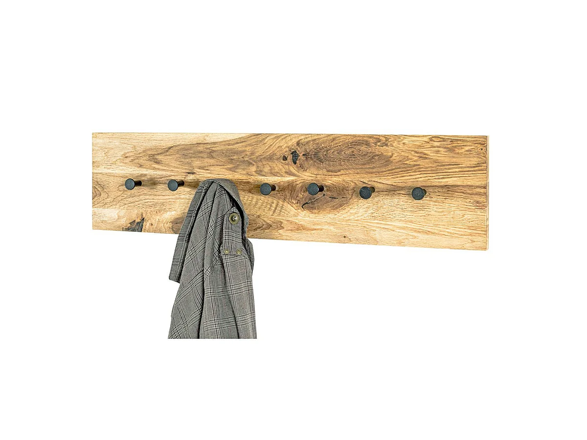 Appendiabiti da parete di design in rovere oliato e metallo nero 7 ganci Lorna