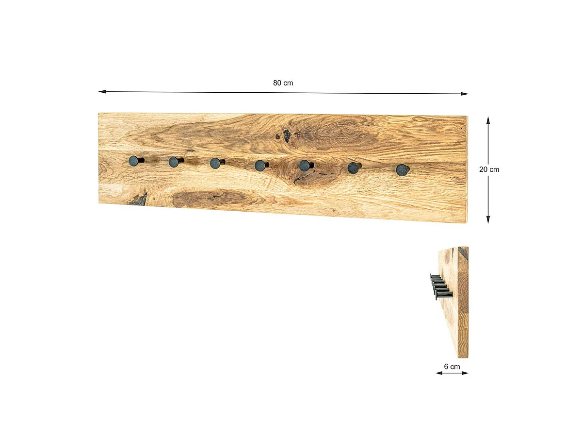 Appendiabiti da parete di design in rovere oliato e metallo nero 7 ganci Lorna
