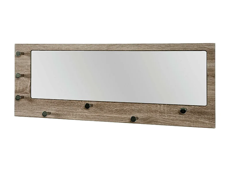 Patère Murale & Miroir "Bora" 80cm Chêne Foncé