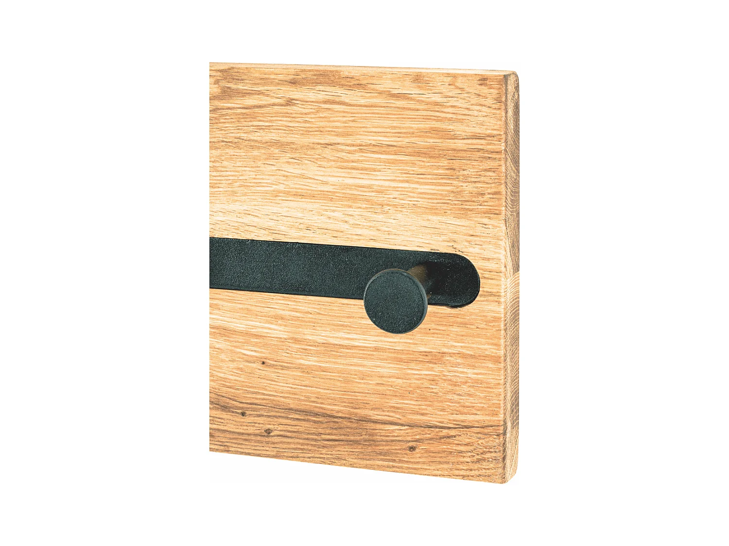 Perchero de pared de diseño industrial de roble y metal negro con 5 ganchos Lorna