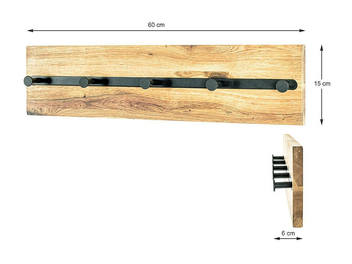 Patère Murale 5 Crochets "Royal Oak" 60cm Naturel