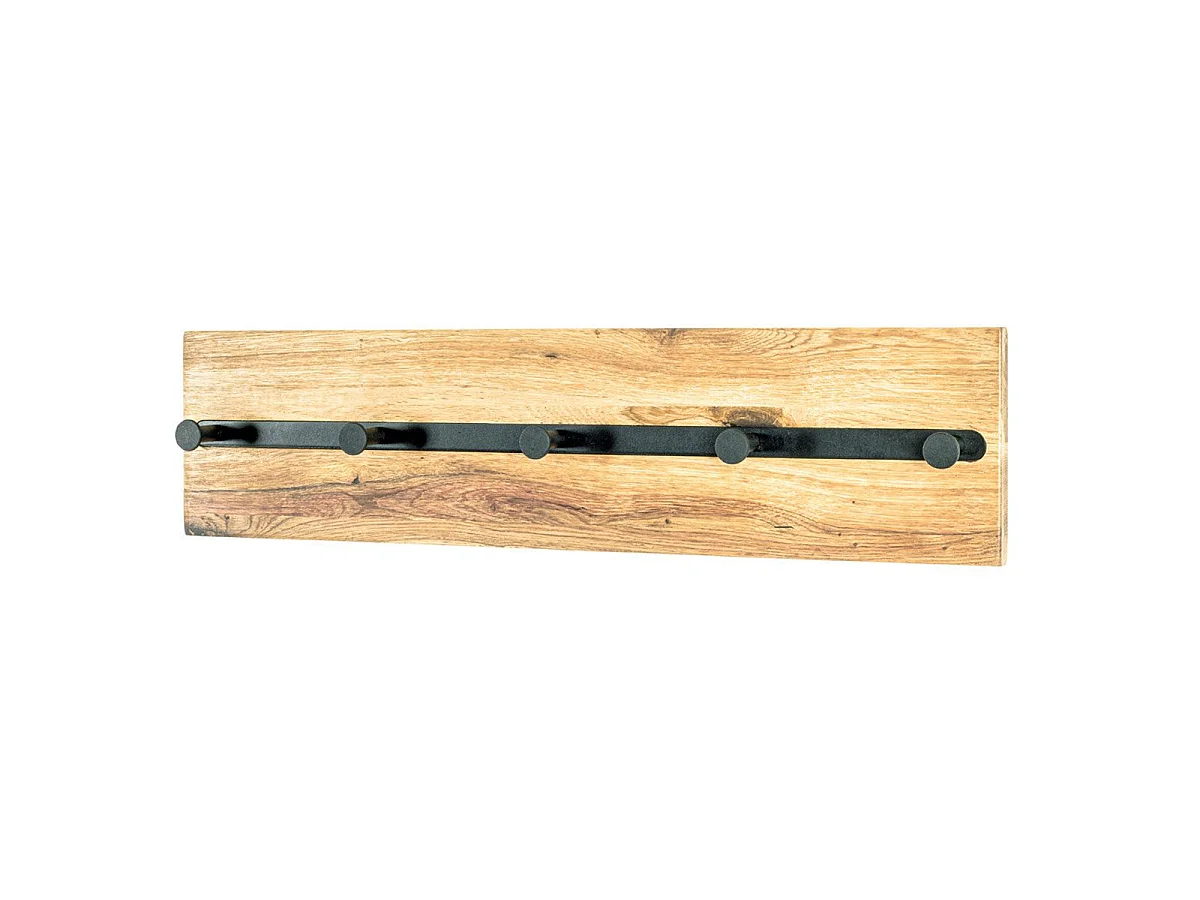 Appendiabiti da parete di design industriale in rovere e metallo nero con 5 ganci Lorna
