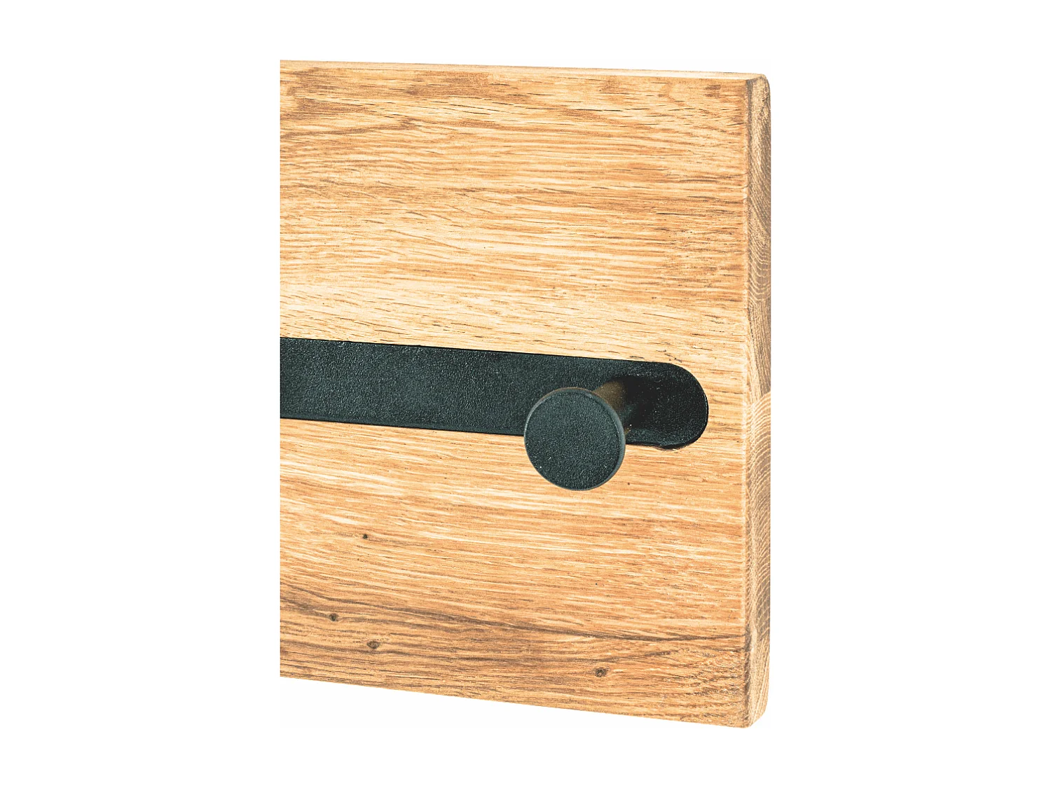 Perchero de pared de diseño industrial de roble y metal negro con 5 ganchos Lorna