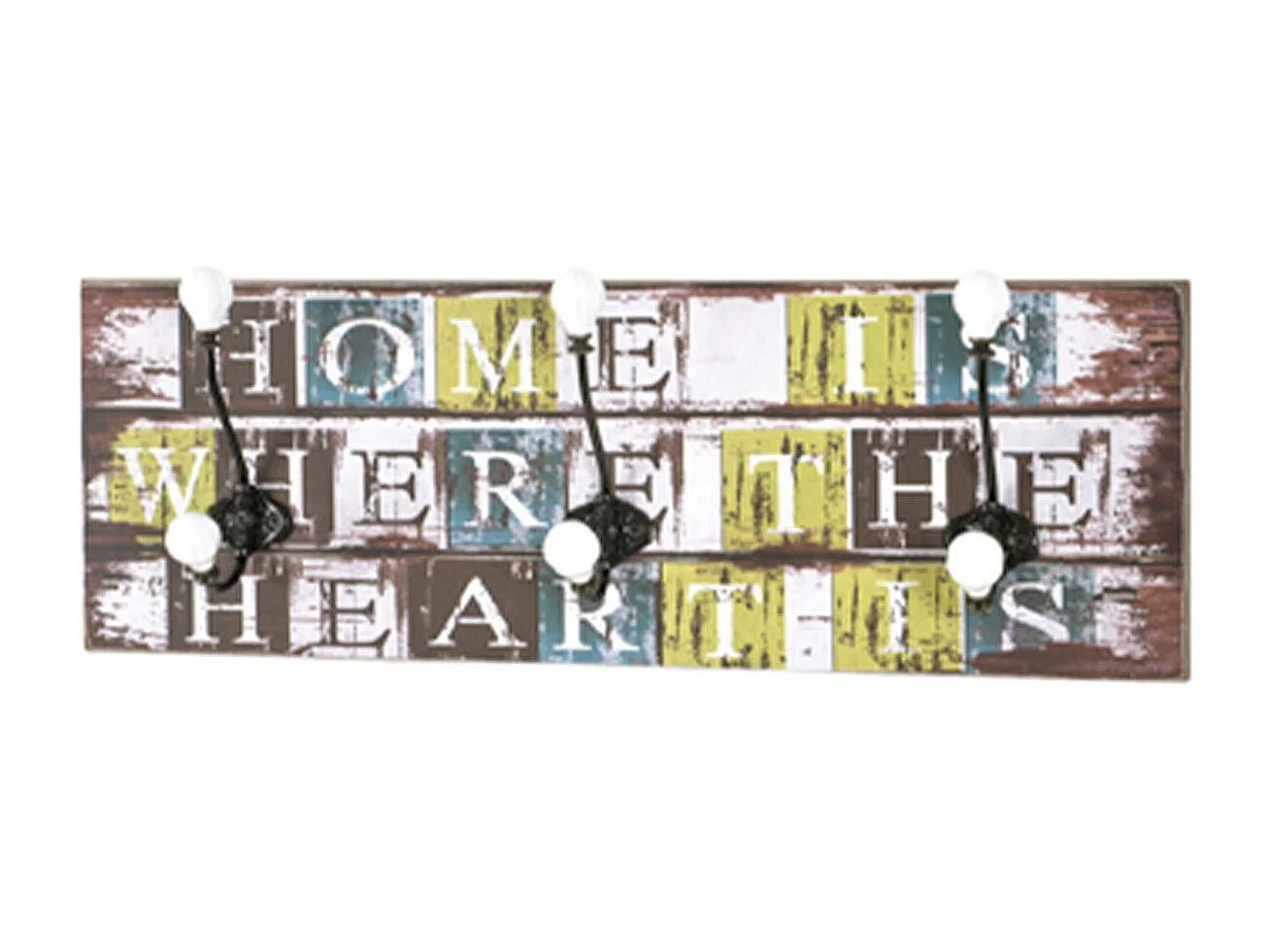 Patère Murale 3 Crochets "Home" 60cm Multicolore