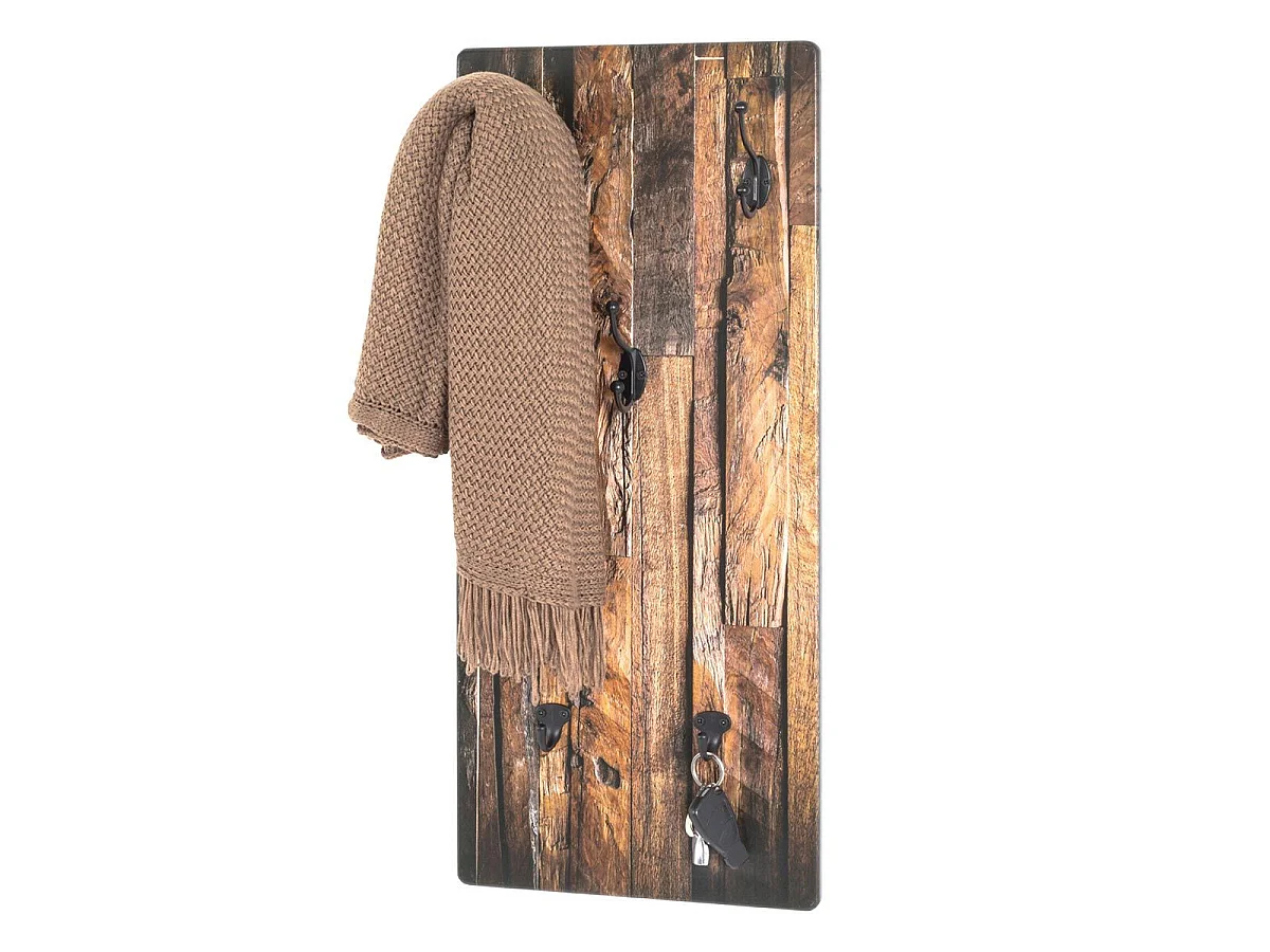 Perchero de pared de diseño efecto madera con 5 ganchos Floki