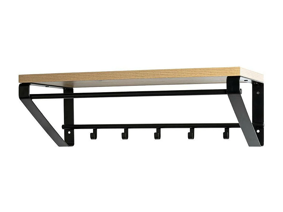 Patère Murale 5 Crochets "Eviola" 70cm Chêne & Noir