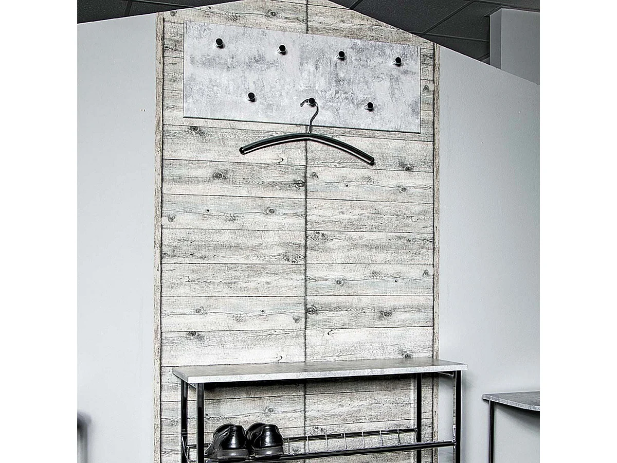 Patère Murale 7 Crochets Déco "Béton" 80cm Gris