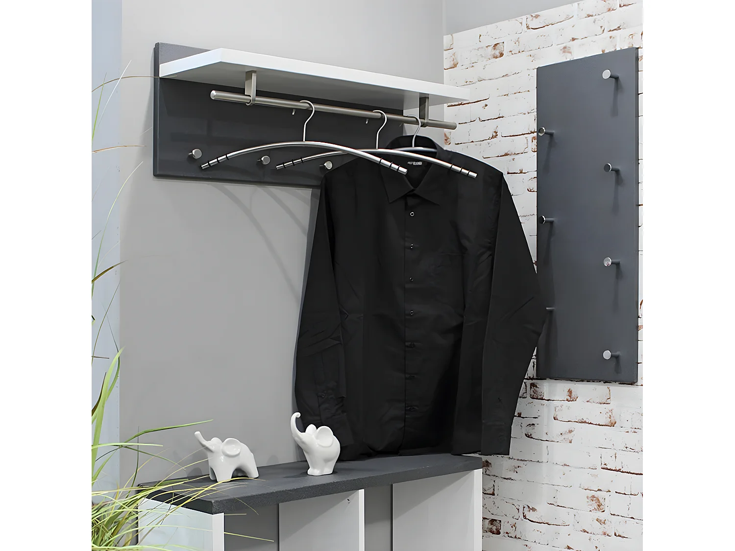 Patère Murale 7 Crochets Déco "Granit" 80cm Gris