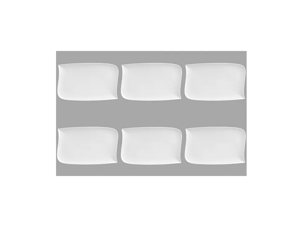 Lot de 6 Assiettes Plates Rectangulaire "Vague"  33cm Blanc